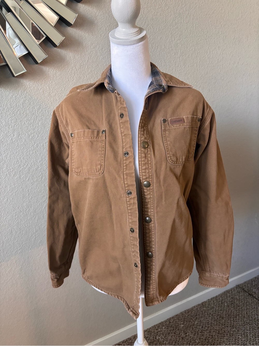 Carhartt Tan Lightweight Shirt Jacket with Plaid Lining